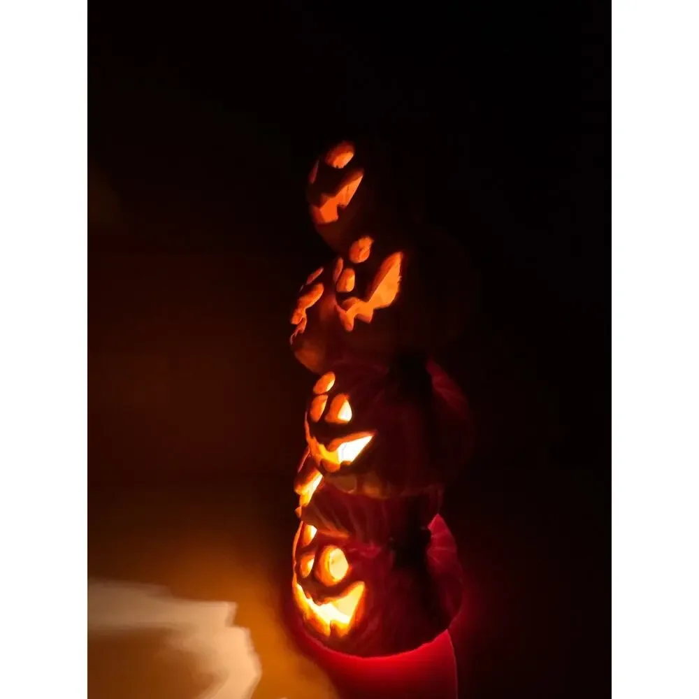 Gemmy Lighted Halloween Stacked Pumpkin Totem Foam Mold 15